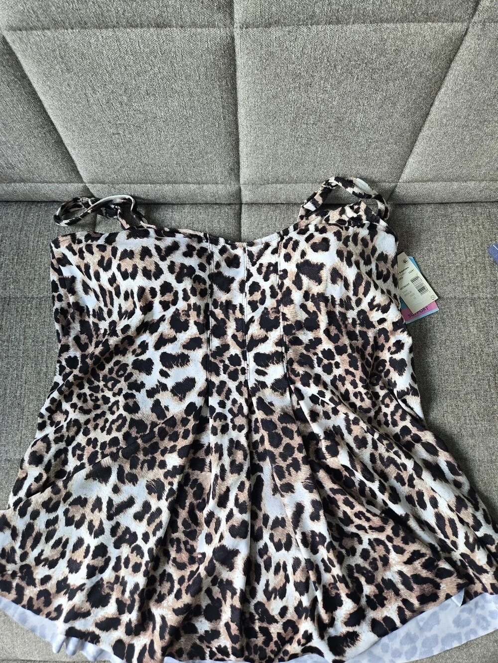 Swim Solutions | Leopard Printed Pleat-Front Tankini Top Tan Beige Size 18